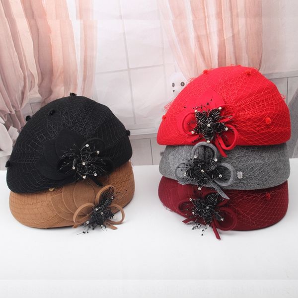 

women's korean style elegant woolen cloth mesh black diamond flower british black diamond beret beret hat stewardess hat, Blue;gray