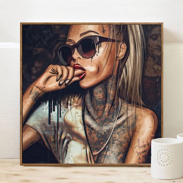 

graffiti portrait posters and prints wall art canvas painting creative modern cool girl pictures for living room decor no frame