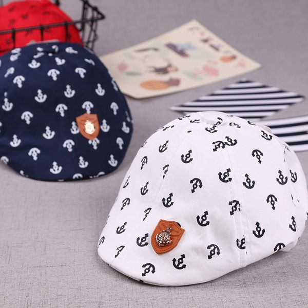 

new iron anchor label children hat autumn beret beret 1-3 years old male baby cap, Yellow