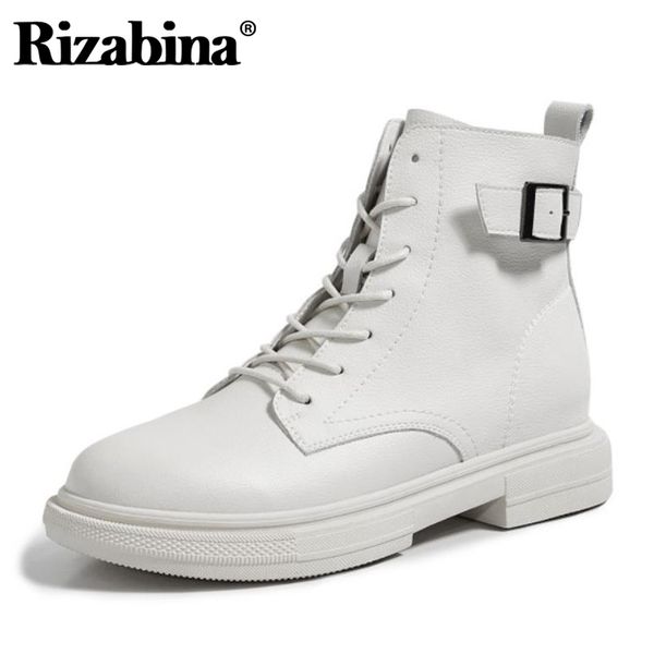 

rizabina new women real leather ankle boots thick bottom zipper shoes woman winter warm shoes fashion cool footwear size 34-40, Black