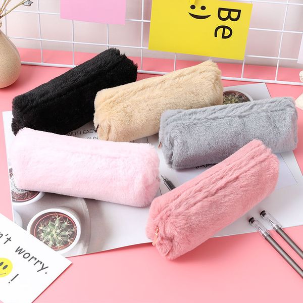 

pencil box cute solid color plush pencil case for student pencil bag stationery pencilcase kawaii school supplies vt0080