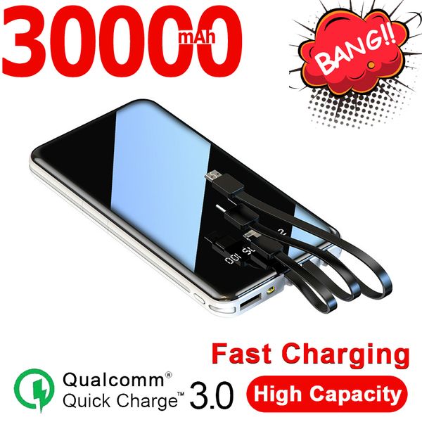 

30000mah power bank full screen 3usb port portable outdoor emergency fast charging external battery smartphone