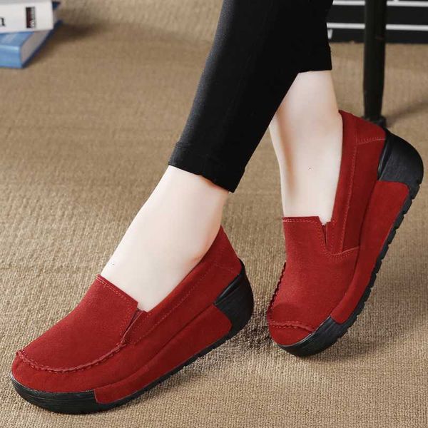 

nubuck platform sneakers women slip on loafers genuine leather flat swing shoes shallow ladies casual zapatos de mujer plus size, Black