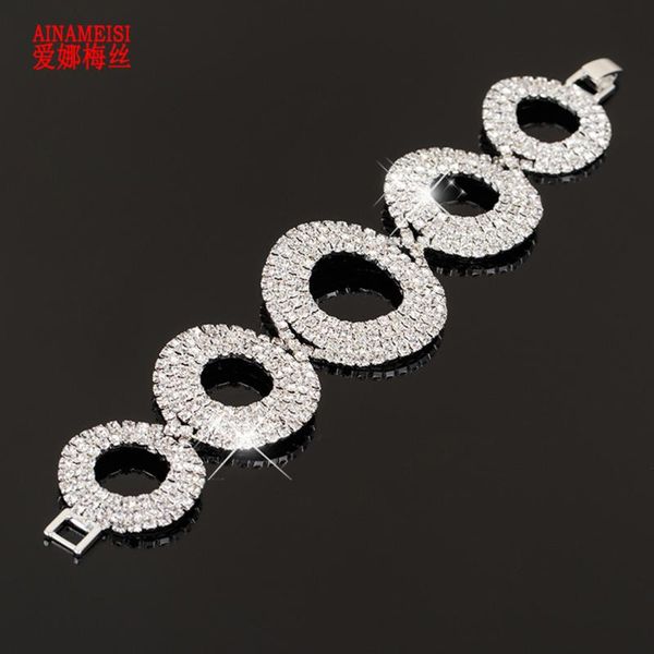 

ainameisi luxury crystal bracelets for women silver plated rhinestone charm bracelets & bangles bridal wedding jewelry gift, Black
