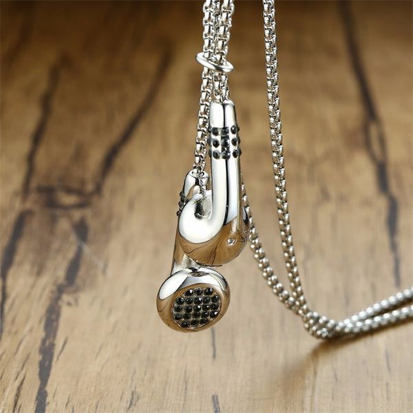 

dropshiping mens earphone shape pendant casual stylish necklace for men women stainless steel music lover gift, Silver