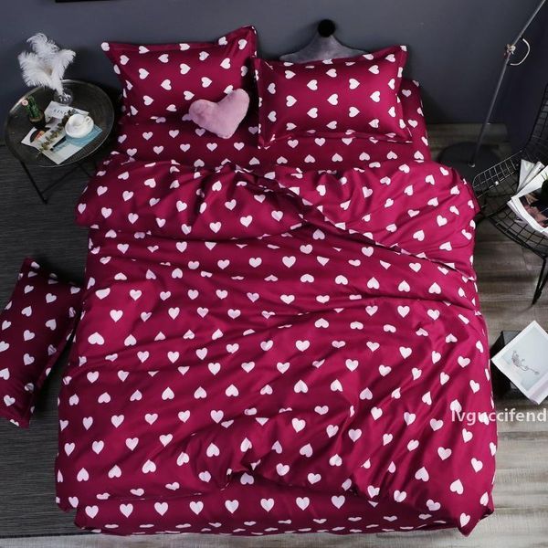 

home bedding 4pcs flat sheet set red heart bed linen set sheet pillowcase & duvet cover set cute bird child bedclothes leaf cover