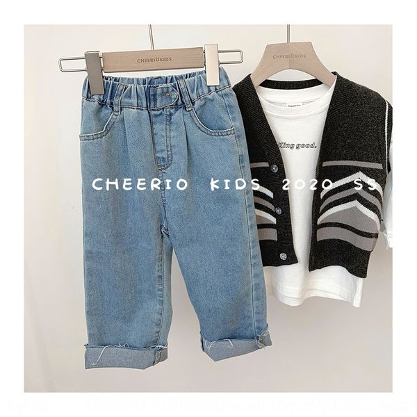 

children's korean jeans and jeans denim 2020 spring new baby all-match solid color dad pants casual loose straight pants, Blue