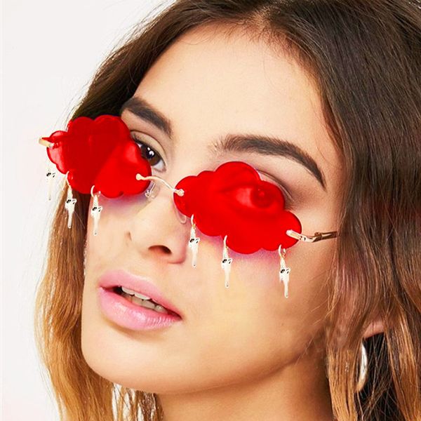 

2020 fashion new frameless women sunglasses men party sunglasses cloud flash steampunk cover mirror personality funny glasses, White;black