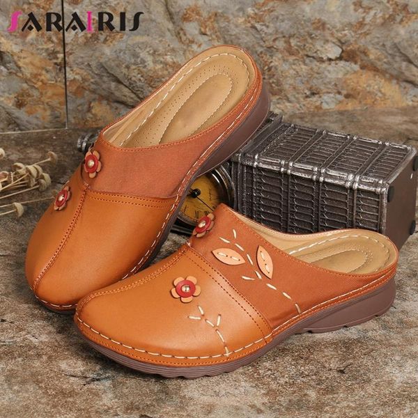 

sarairis slip-on casual slides new concise round toe appliques slippers women comfy low wedges shoes woman, Black