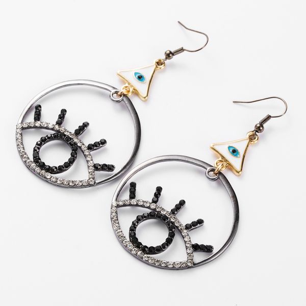 

earrings alloy drop oil round diamond eye ear hook personalized earrings female eye-absorbing earring cold wind, Golden