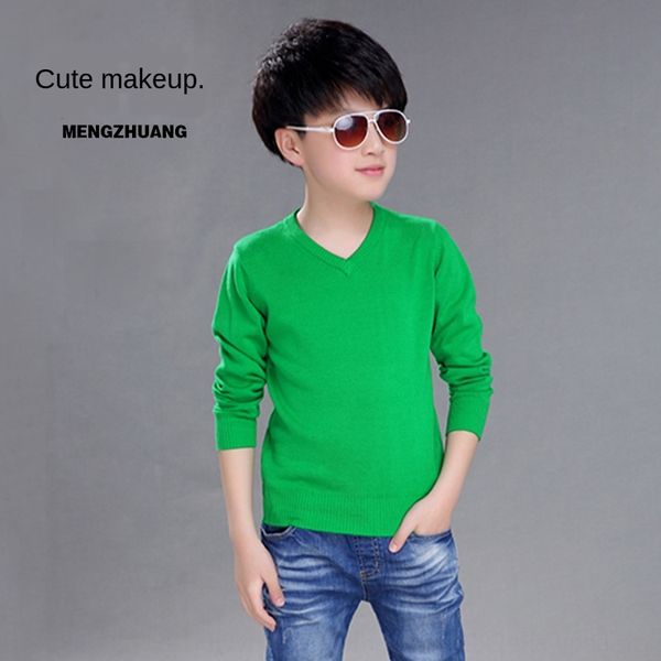 

2019 pullover clothing season new children's clothing men's sweater big boy korean v-neck solid color sweater children's pull, Blue