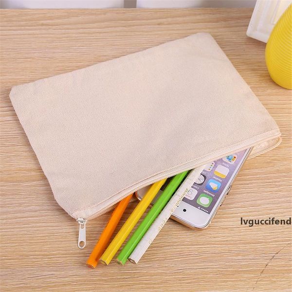 

21.7x14cm large blank canvas zipper pencil cases pen pouches cotton cosmetic bags makeup bags mobile phone clutch bag organizer lx1723