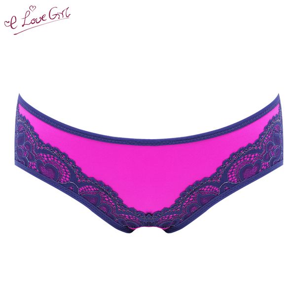 

comfortable women's triangle panties one-piece seamless panties contrast color raised low-waist lace trim, Black;pink