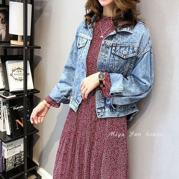 

women's denim coat 2020 new korean style batu sleeve letter sequin embroidered loose long sleeve coat, Black;brown