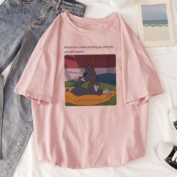 

t shirt women being caught in throat mouse jerry breathe cat tom cartoon kawaii tshirt summer harajuku casual friend t shirt, White