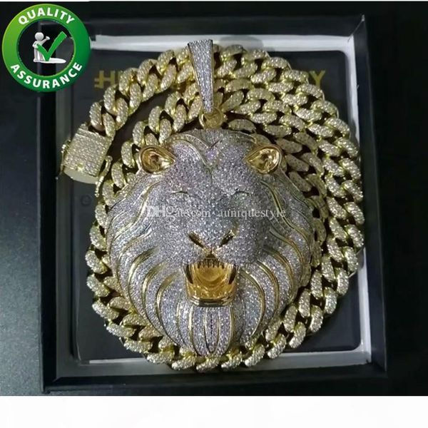 

mens iced out hip hop chain pendants luxury designer necklace hiphop jewelry mens gold chain pendants diamond cuban link bling rapper lion, Silver