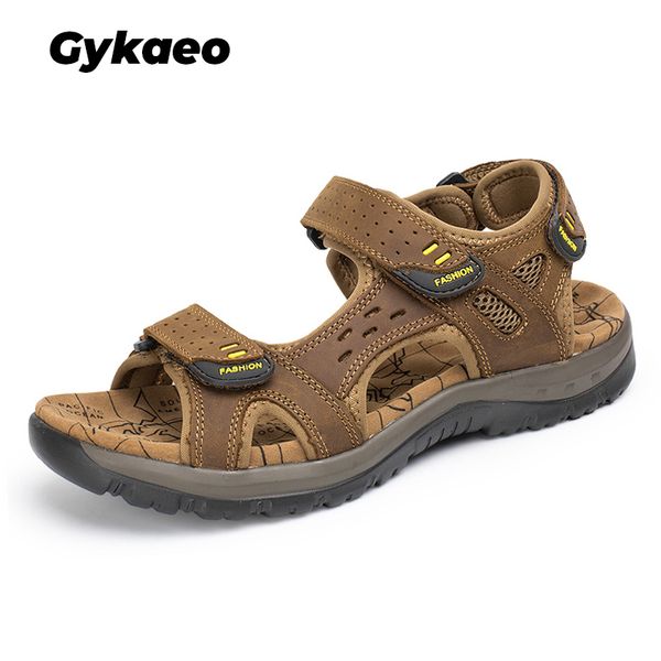 

gykaeo new fashion summer leisure beach men shoes leather sandals the big yards men's sandals size 38-45, Black