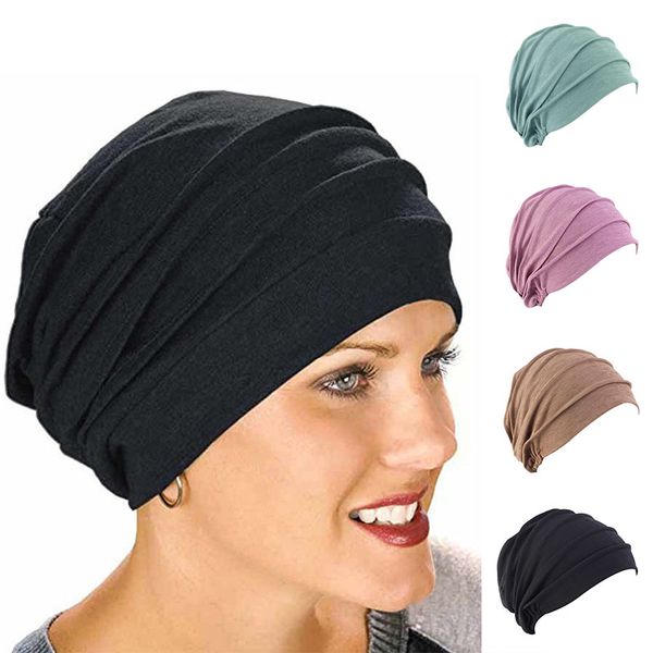 

solid color stretch cotton hat women warm winter autumn turban head wrap cap hats female muslim cap, Blue;gray