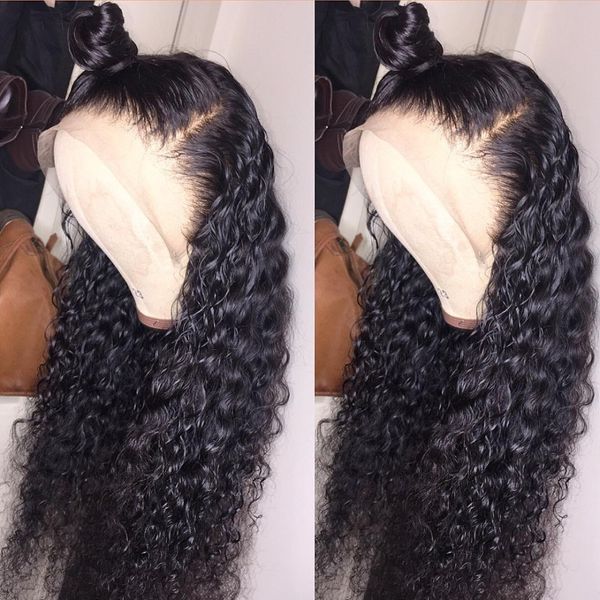 

360 lace frontal human hair wig peruvian remy curly hair lace front pre plucked with baby hair for women bleach knots, Black