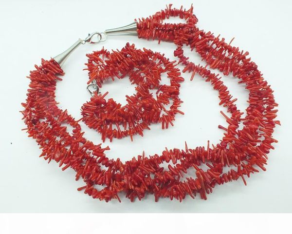 

свободная перевозка груза 4 shares.design real red нерегулярное коралловое ожерелье (18 «) браслет (7,5») классический пром ожерелье, Silver