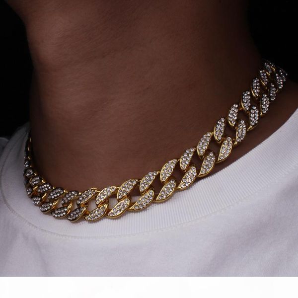 

l hip hop iced out full diamond cuban chain necklace luxury jewelry mens domineering long gold chain, Silver