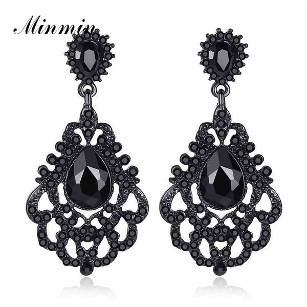 

minmin unique long black crystal earrings for women vintage cute flower rhinestone drop dangle earrings fashion jewelry meh1174, Silver