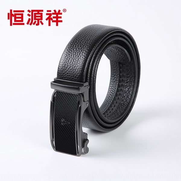 

hengyuanxiang men's business leisure genuine leather leather ordering belt alloy automatic buckle black belt, Black;brown