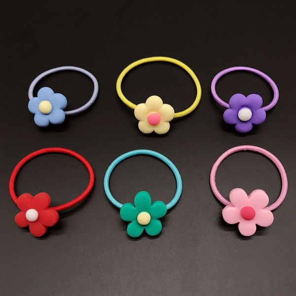 

xiaohua children's rubber korean jueya online red flower princess tied hair rubber band hair band rainbow color girl accessories, Slivery;white