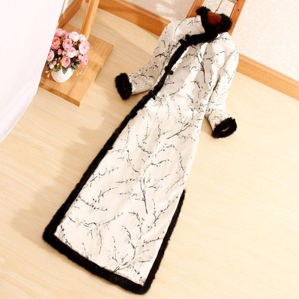 

floral autumn women plum blossom midi jacquard hair dresses elegant slim lady warm qipao party dress s-xxl, Red