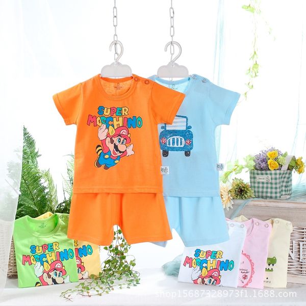 

2019 new girl's cotton children's t-shirt baby short-sleeved t-shirt for boys and girls korean short-sleeved suit 7013, Blue