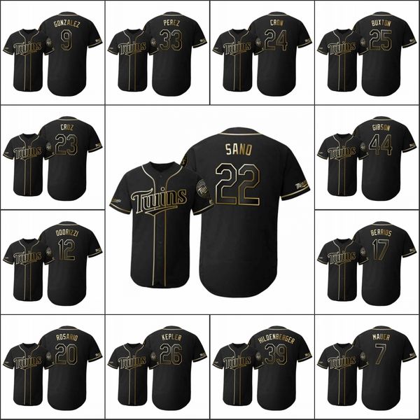 

minnesota twins men #22 miguel sano 9 marwin gonzalez 7 joe mauer women youth golden edition flex base custom jersey, Black