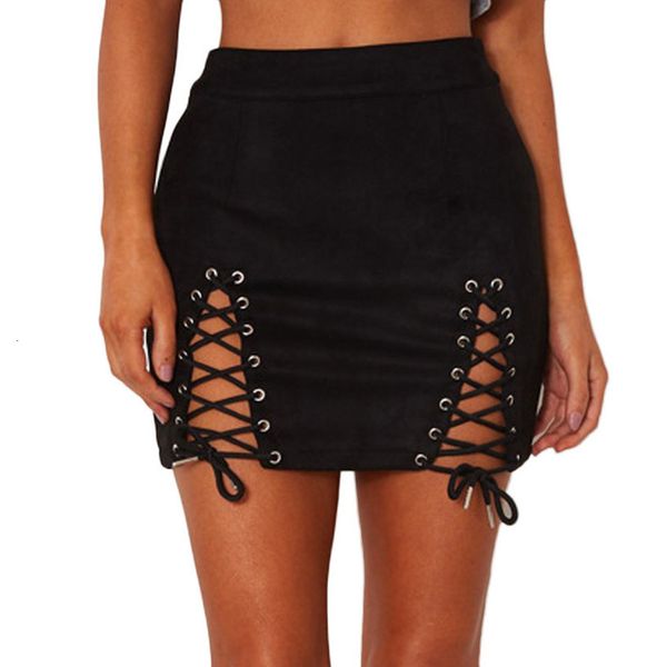 

sleeper 401 2020 new fashion women bandage suede fabric skirt summer elastic short skirt color ing, Black