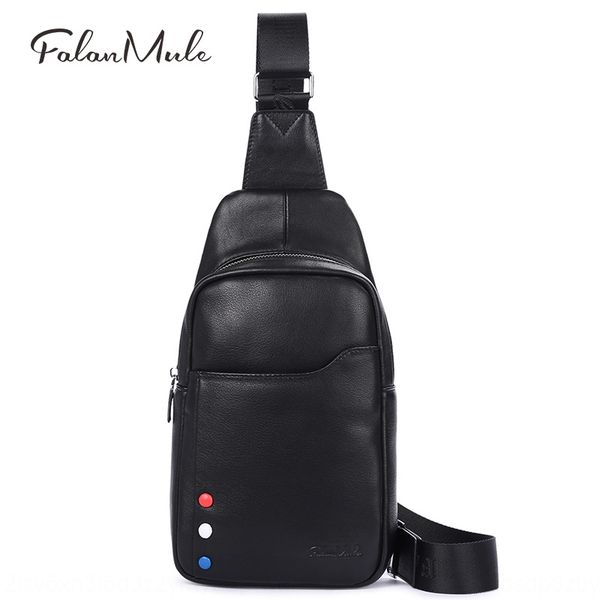 

2019 new chest shoulder leather casual men's shoulder messenger bag cowhide men's bag backpack, White