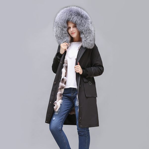 

winter long fur liner parka large fur jacket women warm coat women winter coat long, Black