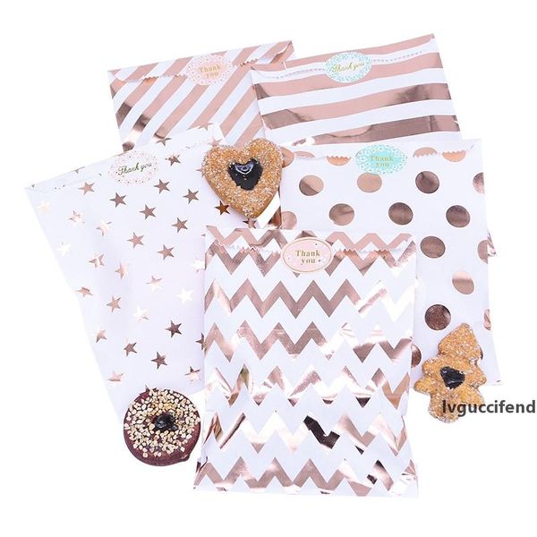 

25/50pcs rose gold kraft paper bag polka dots stripe star candy gift bag new year baby shower wedding party paper packaging bags