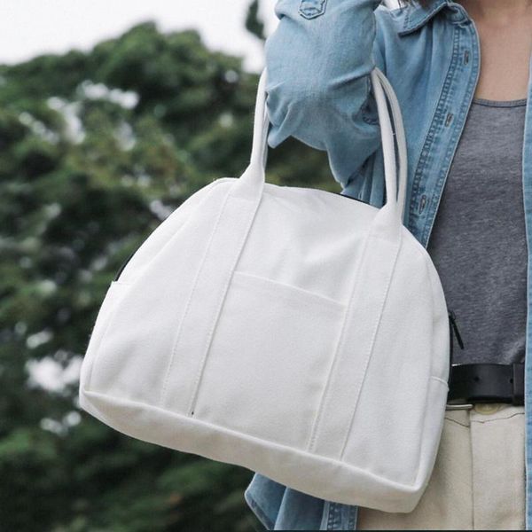 

black white canvas tote bags for women casual cute small bag solid cotton fabric summer beach bag eco reusable girls handbags