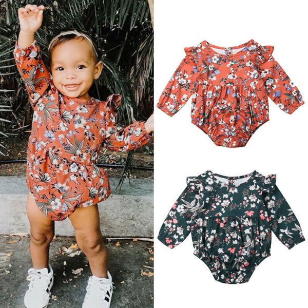 

2019 new fashion spring autumn newborn baby girl clothes fly-sleeve floral romper jumpsuit bodysuit outfits 0-18m, Blue
