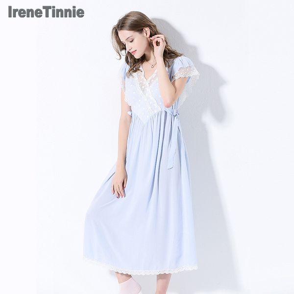 

irene tinnie sleepwear vintage cotton 2020 nightgown plus size women home wear night dress ladies nightwear lingerie nighty, Black;red