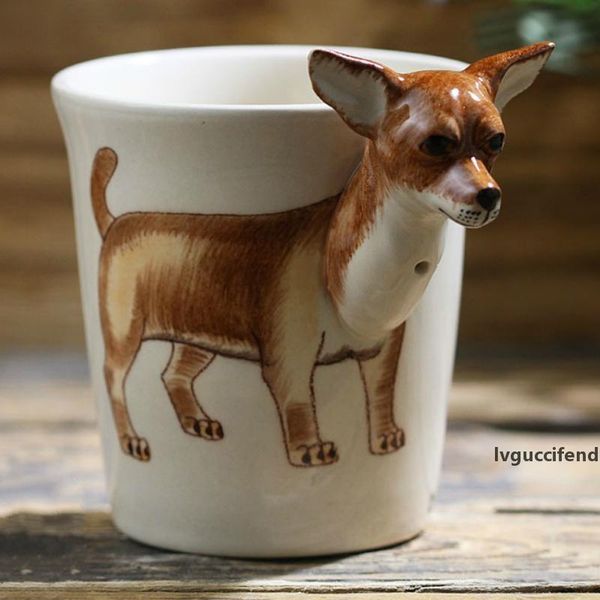 

200ml animal chihuahua ceramic cup hand-painted cartoon coffee cup creative gift mug with handle personalized gift t200506