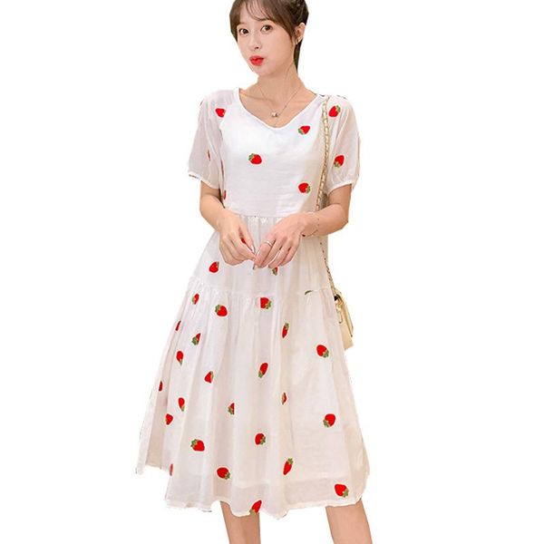 

pregnancy dresses for women strawberry embroidery loose maternity dresses wedding dress clothes for women maternity clothes, White