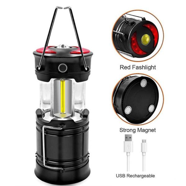 

portable cob led solar camping light lantern torch usb charging retractable waterproof outdoors camp light tent lamp
