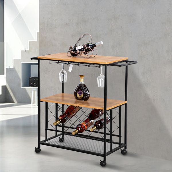 

2020 wine rack cart kitchen rolling storage bar wood table serving trolley modern household practical dining trolley industrial