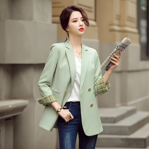 

2020 autumn winter fashion blazers for women formal office ladies suit jackets plaid patchwork long sleeve blazers women coat, White;black