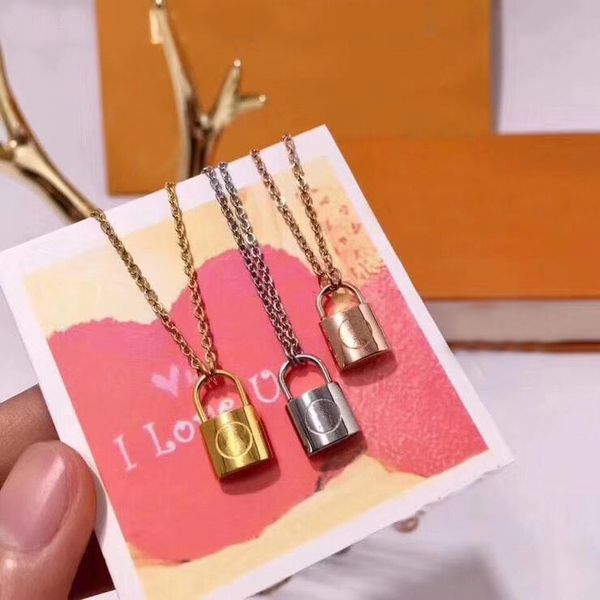 

luxury jewelry silver rose gold lock pendant designer necklace 18k gold stainless chain women necklaces ing