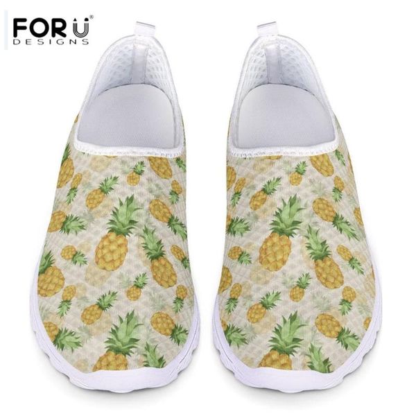 

forudesigns tropical pineapple 3d pattern summer women's mesh flats shoes ladies breathable slip on sneakers zapatos mujer, Black
