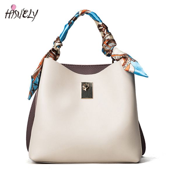 

hisuely new women pu leather handbags silk scar fashion designer black bucket vintage shoulder bags women messenger bag