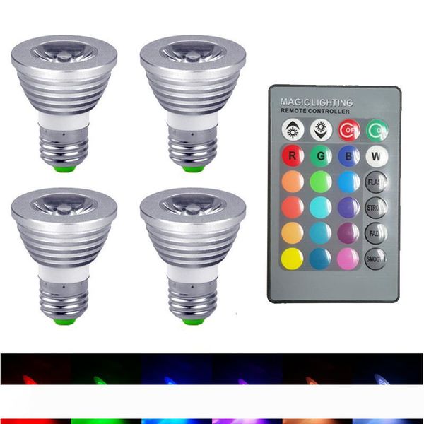 

3w 5w e27 gu10 mr16 e14 rgb led bulb lampada 16 colors dimmable led lamp light spotlight 12v +24key remote controller candelier