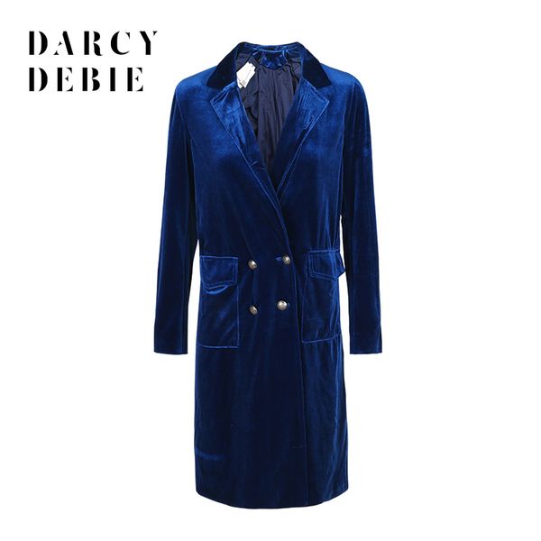 

darcydebie blue casual women velvet coat loose double breasted female trench coat elegant vintage chic basic outwear, Tan;black