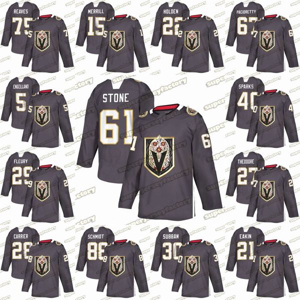 

61 mark stone vegas golden knights latino heritage night jersey max pacioretty william karlsson marc-andre fleury ryan reaves nate schmidt, Black;red