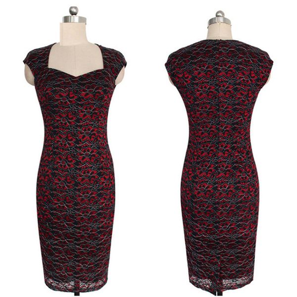 

новая элегантная дама платье партии тонких оболочек bodycon printed кружевного платье для женщин колен цветочного карандаша платье плюс разм, Black;gray